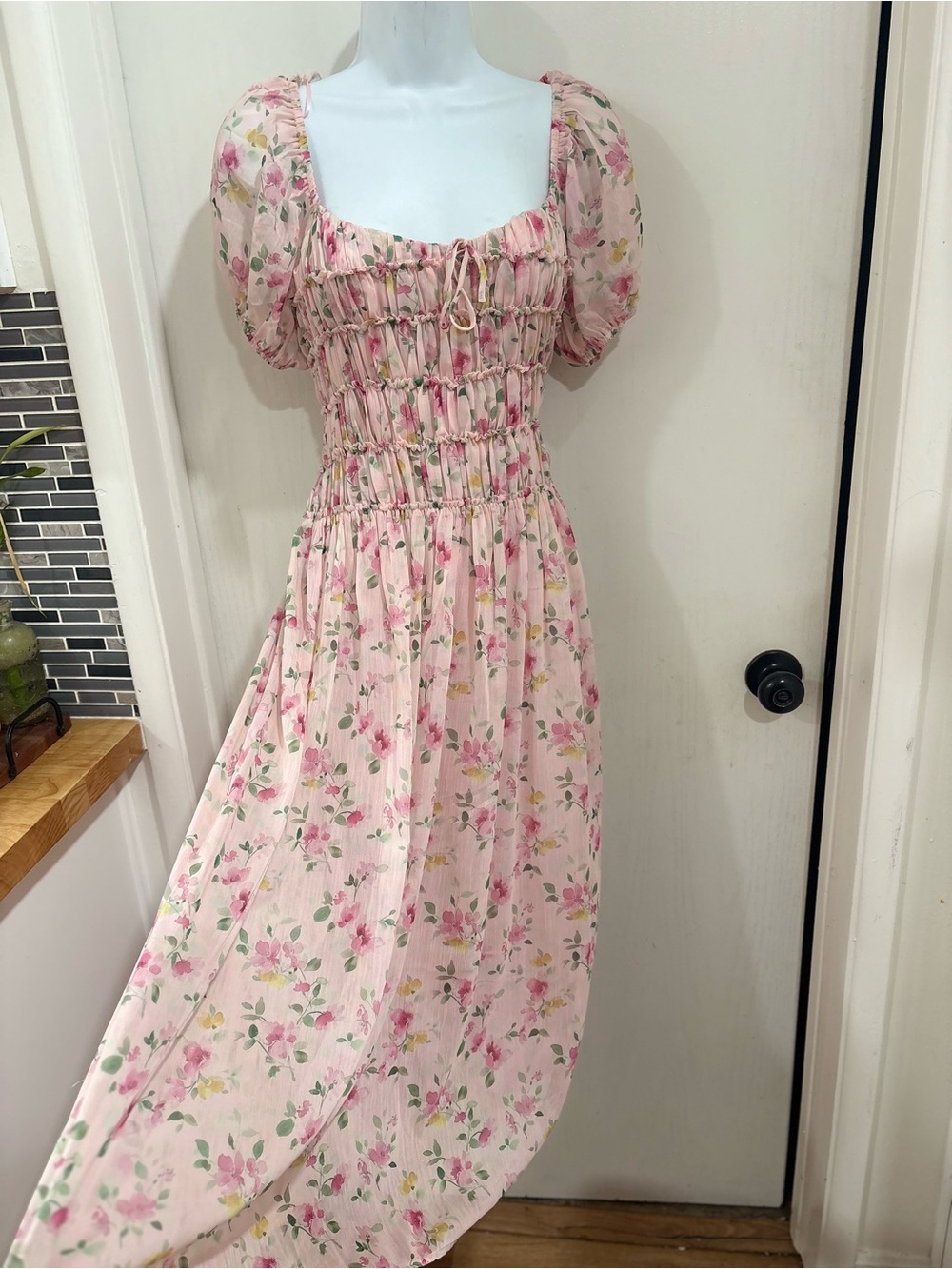 Lush Pink Floral Smocked Maxi Dress